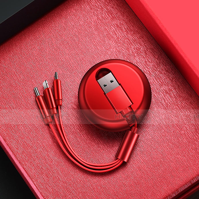 Chargeur Lightning Cable Data Synchro Cable Android Micro USB C09 pour Apple iPhone 13 Rouge Plus