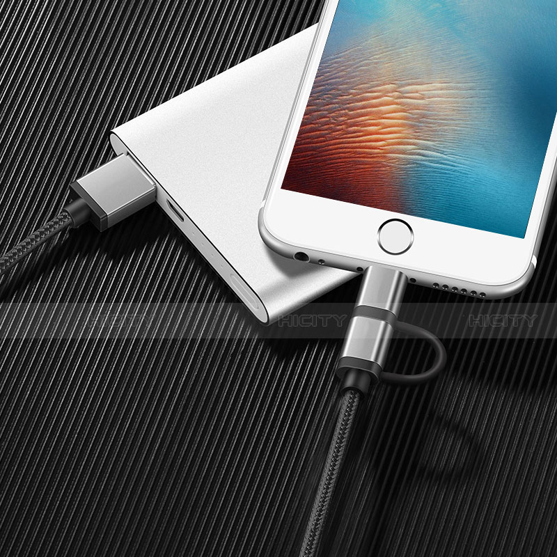 Chargeur Lightning Cable Data Synchro Cable Android Micro USB ML04 Noir Plus