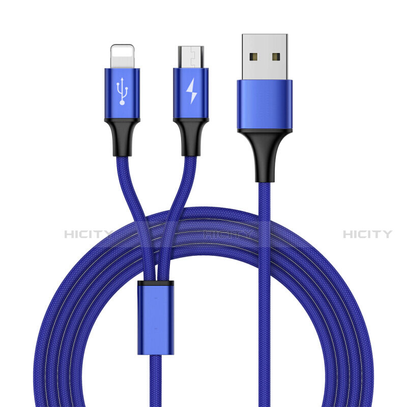 Chargeur Lightning Cable Data Synchro Cable Android Micro USB ML05 Bleu Plus