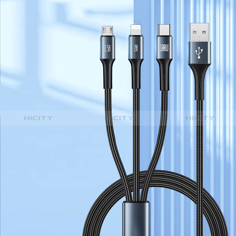 Chargeur Lightning Cable Data Synchro Cable Android Micro USB Type-C 100W H01 pour Apple iPad Air 5 10.9 (2022) Noir Plus