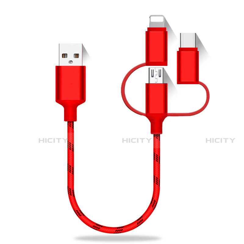 Chargeur Lightning Cable Data Synchro Cable Android Micro USB Type-C 25cm S01 Rouge Plus