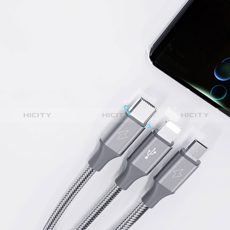 Chargeur Lightning Cable Data Synchro Cable Android Micro USB Type-C 3.5A H01 pour Apple iPhone 15 Plus Gris Fonce Plus