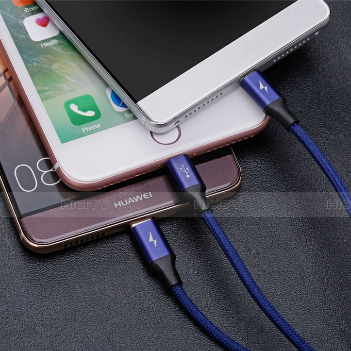 Chargeur Lightning Cable Data Synchro Cable Android Micro USB Type-C ML01 Bleu Plus