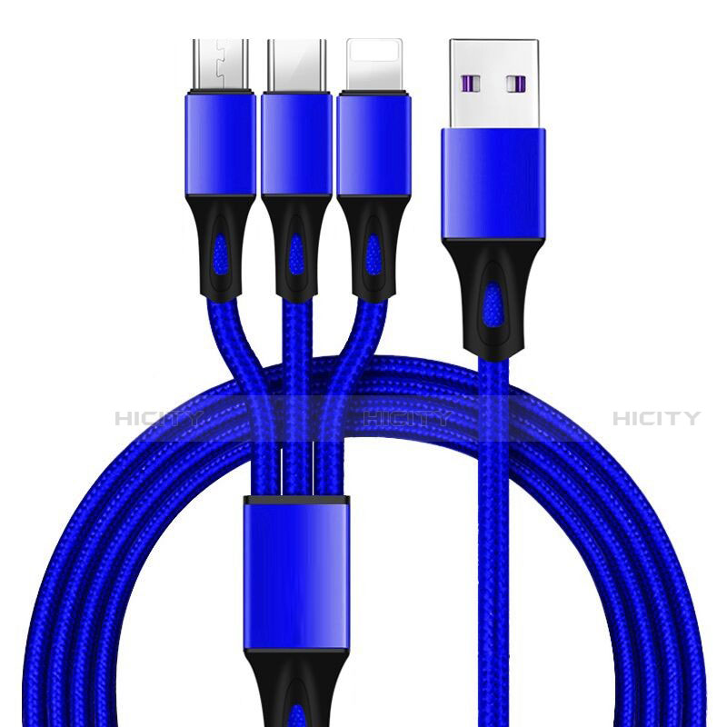 Chargeur Lightning Cable Data Synchro Cable Android Micro USB Type-C ML09 Bleu Plus