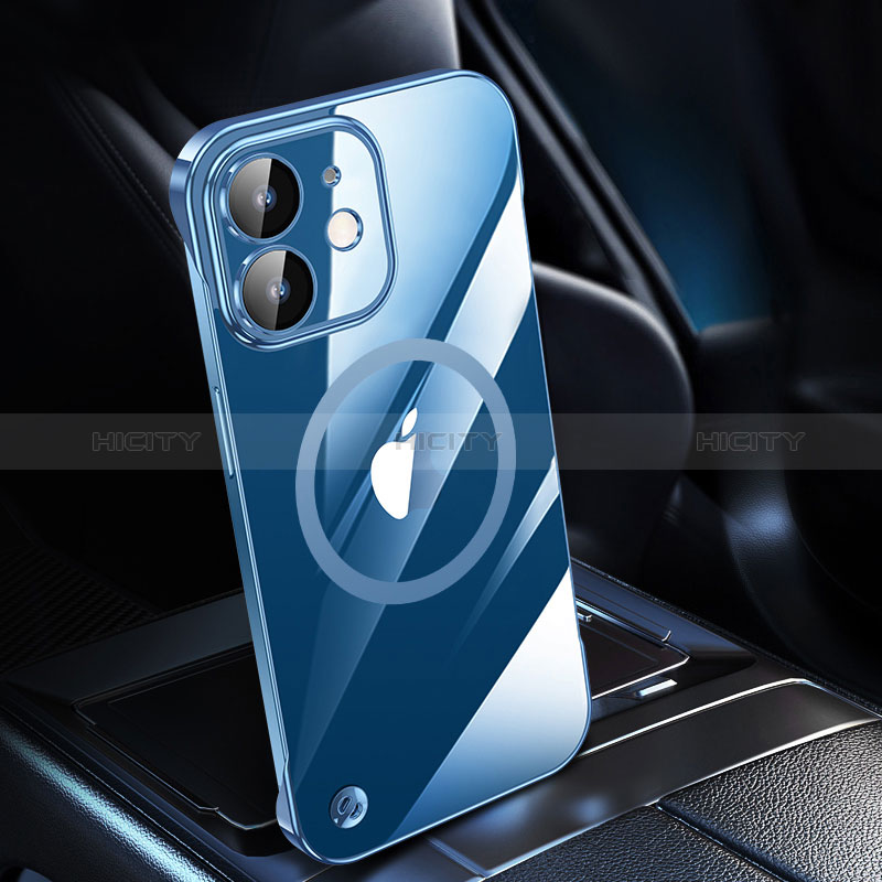 Coque Antichocs Rigide Transparente Crystal Etui Housse avec Mag-Safe Magnetic Magnetique QC1 pour Apple iPhone 12 Mini Bleu Plus