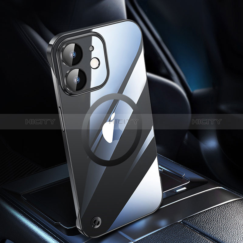 Coque Antichocs Rigide Transparente Crystal Etui Housse avec Mag-Safe Magnetic Magnetique QC1 pour Apple iPhone 12 Noir Plus