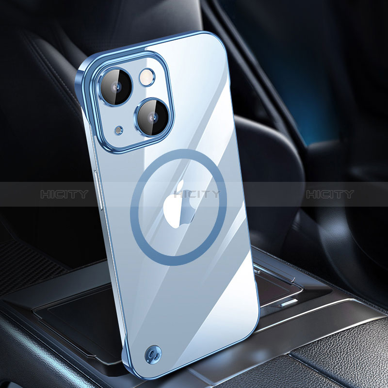 Coque Antichocs Rigide Transparente Crystal Etui Housse avec Mag-Safe Magnetic Magnetique QC1 pour Apple iPhone 14 Bleu Plus
