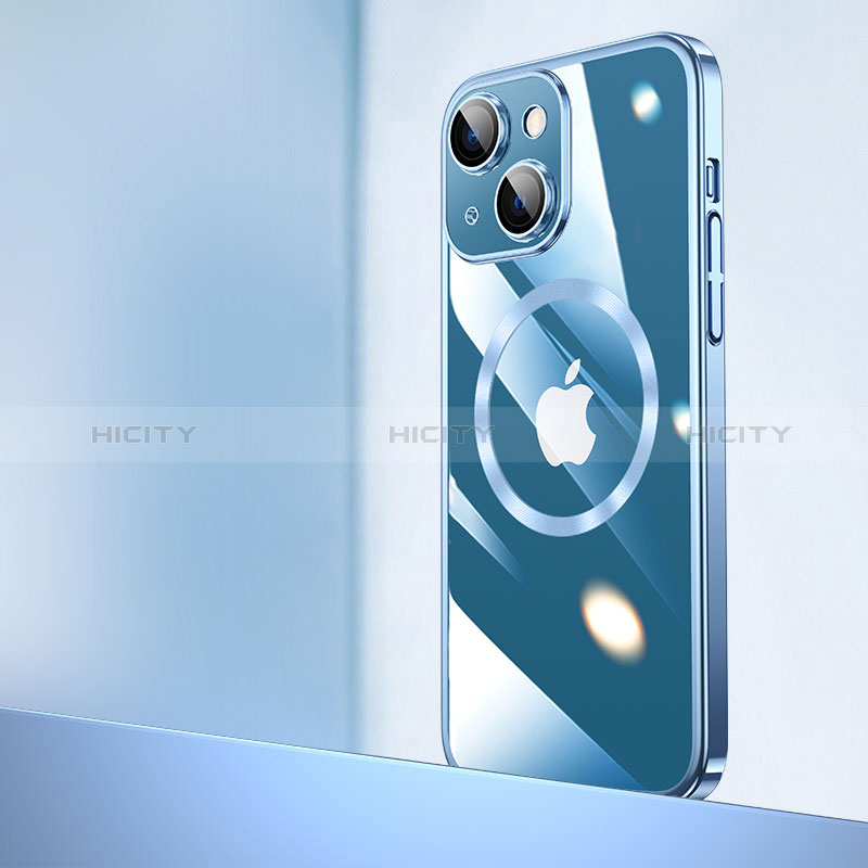 Coque Antichocs Rigide Transparente Crystal Etui Housse avec Mag-Safe Magnetic Magnetique QC2 pour Apple iPhone 15 Plus Bleu Plus