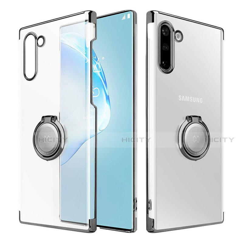 Coque Antichocs Rigide Transparente Crystal Etui Housse avec Support Bague Anneau Aimante Magnetique pour Samsung Galaxy Note 10 5G Noir Plus