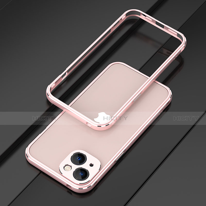 Coque Bumper Luxe Aluminum Metal Etui A01 pour Apple iPhone 13 Mini Or Rose Plus