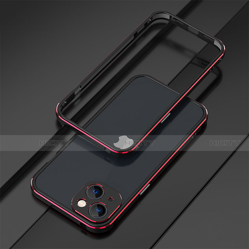 Coque Bumper Luxe Aluminum Metal Etui A01 pour Apple iPhone 13 Mini Rouge et Noir Plus