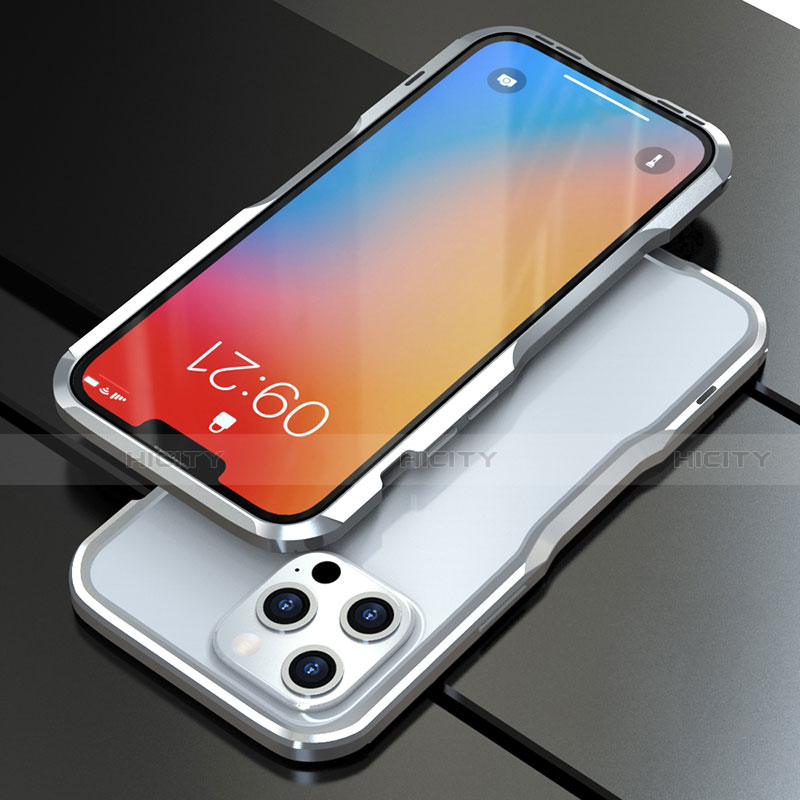 Coque Bumper Luxe Aluminum Metal Etui A01 pour Apple iPhone 13 Pro Argent Plus