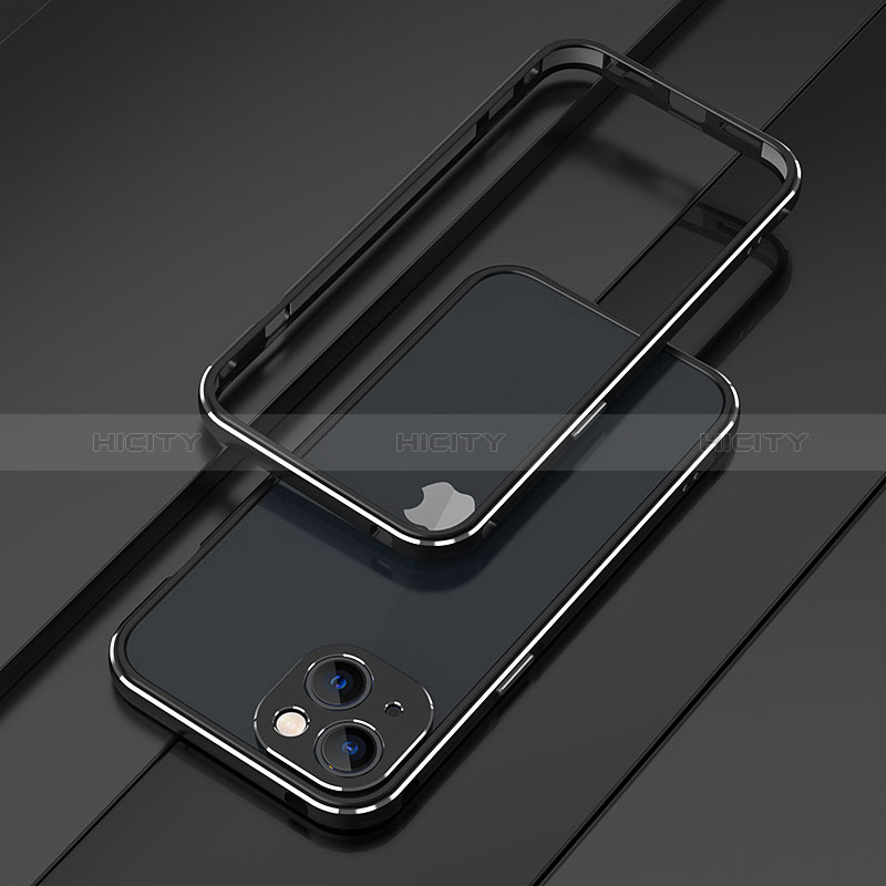 Coque Bumper Luxe Aluminum Metal Etui A01 pour Apple iPhone 15 Argent et Noir Plus
