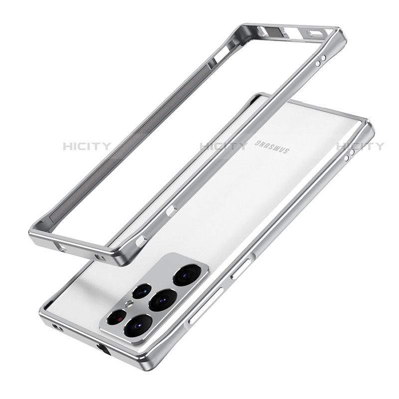 Coque Bumper Luxe Aluminum Metal Etui A01 pour Samsung Galaxy S21 Ultra 5G Argent Plus