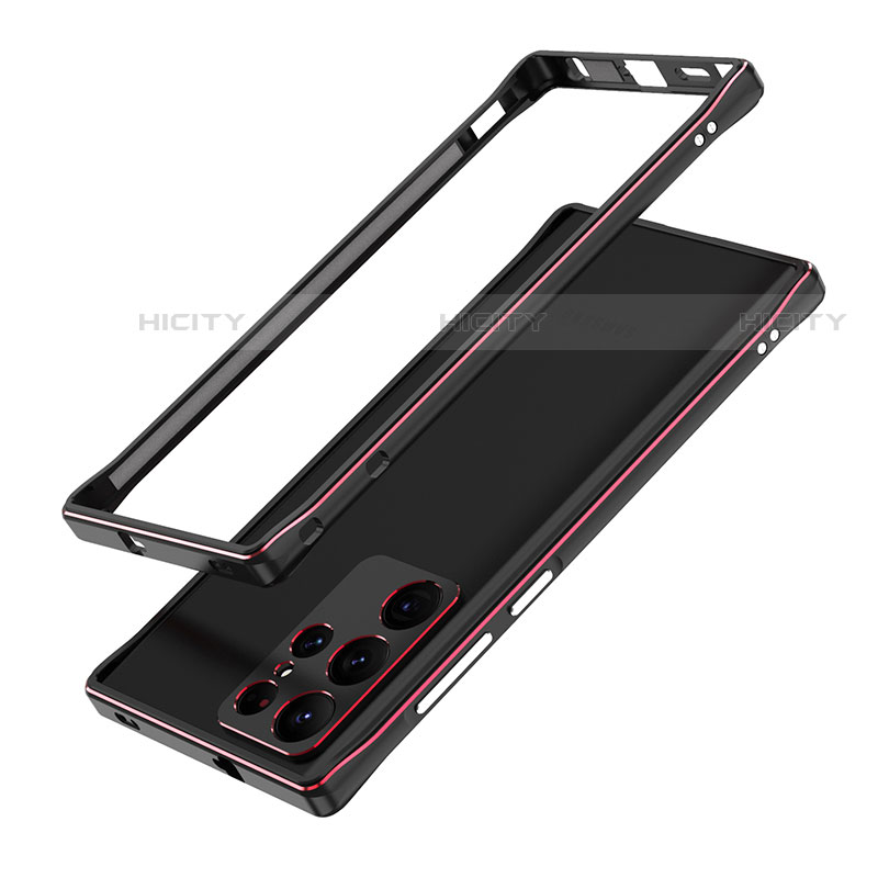 Coque Bumper Luxe Aluminum Metal Etui A01 pour Samsung Galaxy S21 Ultra 5G Rouge et Noir Plus
