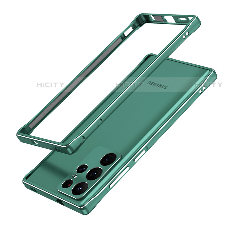 Coque Bumper Luxe Aluminum Metal Etui A01 pour Samsung Galaxy S21 Ultra 5G Vert Plus