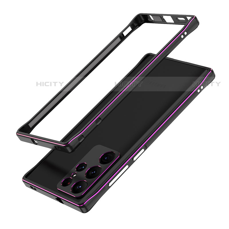 Coque Bumper Luxe Aluminum Metal Etui A01 pour Samsung Galaxy S21 Ultra 5G Violet Plus
