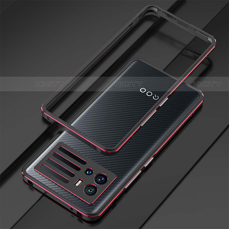 Coque Bumper Luxe Aluminum Metal Etui A01 pour Vivo iQOO 9 Pro 5G Rouge et Noir Plus