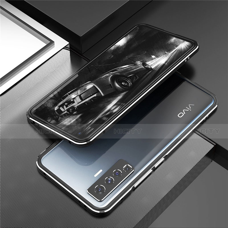 Coque Bumper Luxe Aluminum Metal Etui A01 pour Vivo X50 5G Argent et Noir Plus