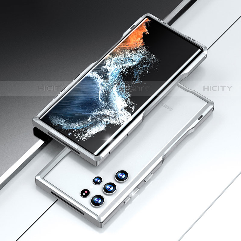 Coque Bumper Luxe Aluminum Metal Etui A02 pour Samsung Galaxy S21 Ultra 5G Argent Plus