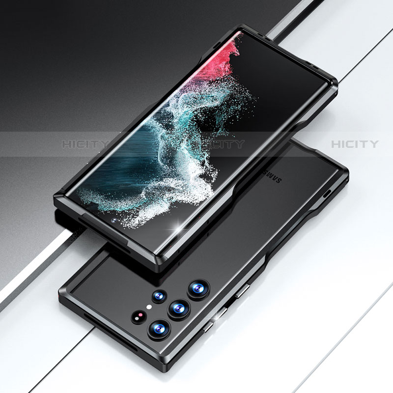 Coque Bumper Luxe Aluminum Metal Etui A02 pour Samsung Galaxy S21 Ultra 5G Noir Plus