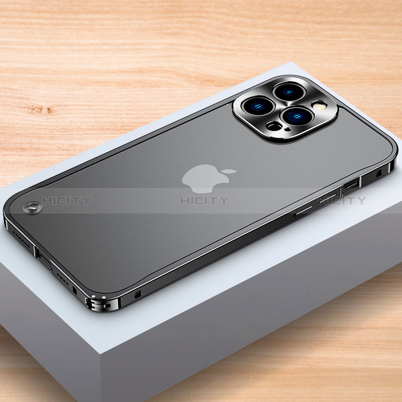 Coque Bumper Luxe Aluminum Metal Etui A04 pour Apple iPhone 15 Pro Noir Plus