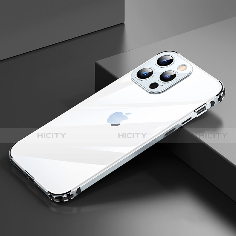 Coque Bumper Luxe Aluminum Metal Etui A06 pour Apple iPhone 13 Pro Max Argent Plus