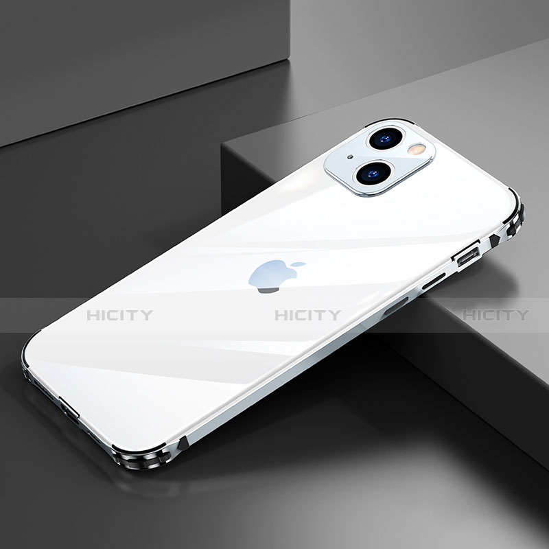 Coque Bumper Luxe Aluminum Metal Etui A06 pour Apple iPhone 14 Argent Plus