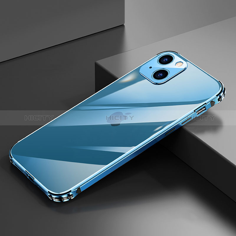 Coque Bumper Luxe Aluminum Metal Etui A06 pour Apple iPhone 15 Plus Bleu Plus