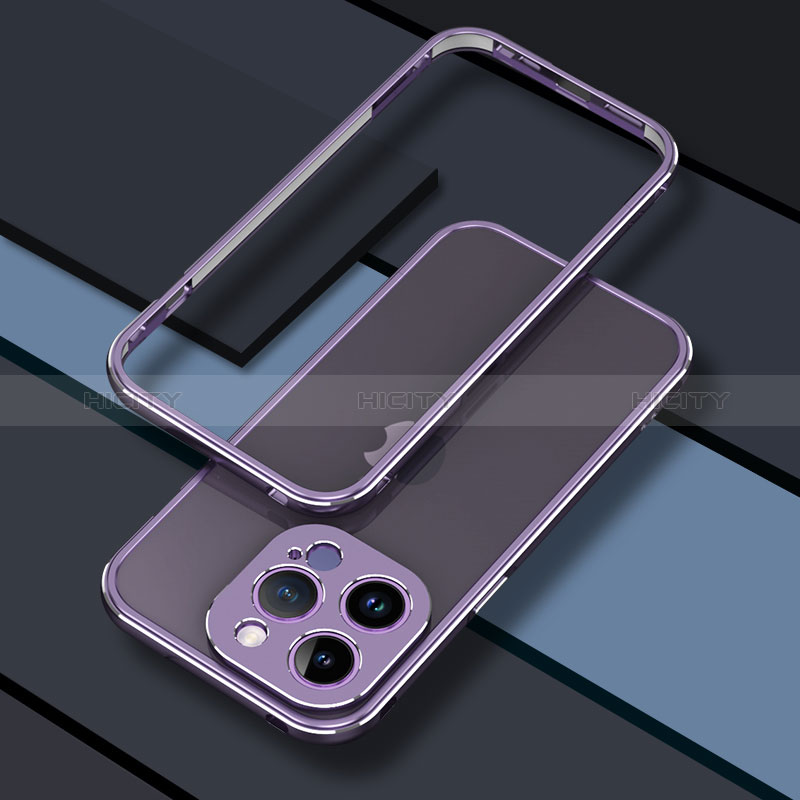 Coque Bumper Luxe Aluminum Metal Etui JZ1 pour Apple iPhone 13 Pro Violet Clair Plus