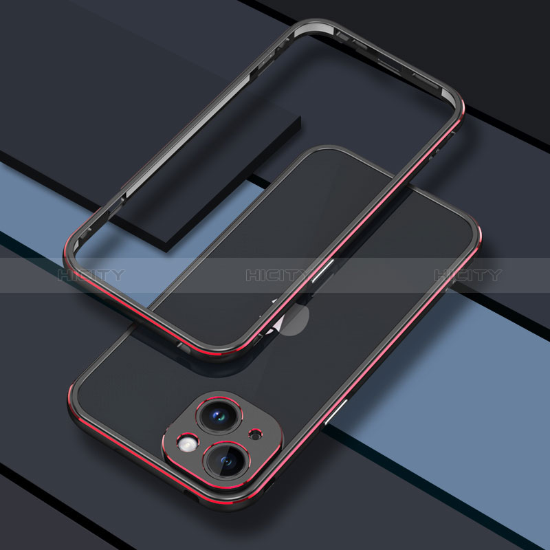 Coque Bumper Luxe Aluminum Metal Etui JZ1 pour Apple iPhone 13 Rouge et Noir Plus