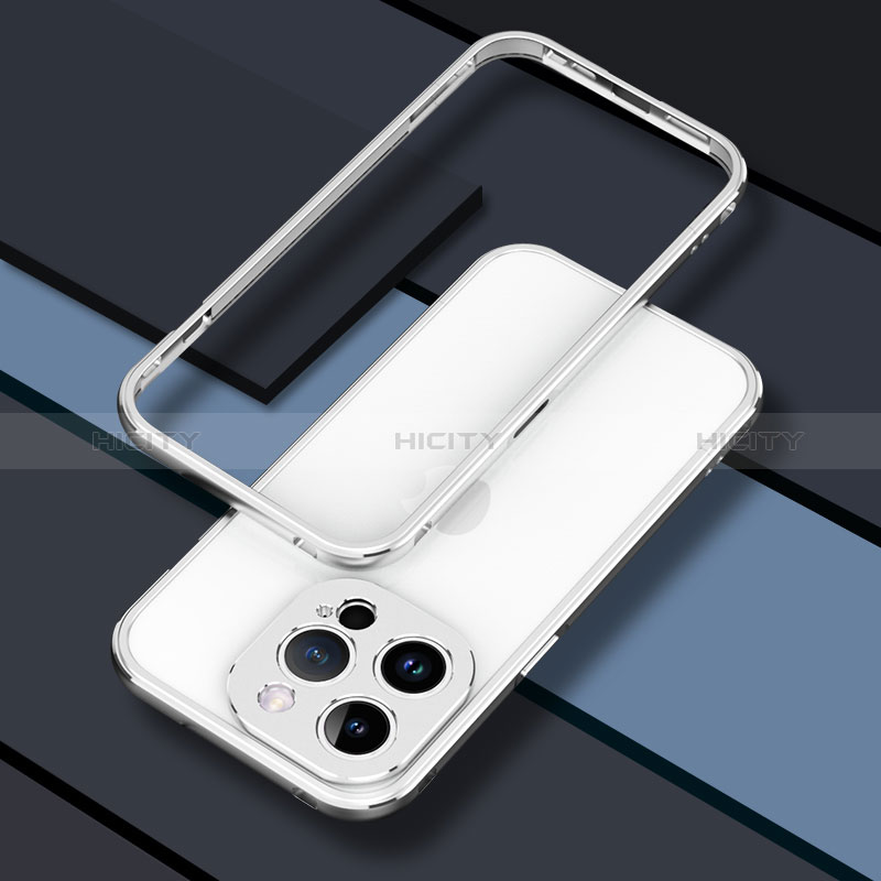 Coque Bumper Luxe Aluminum Metal Etui JZ1 pour Apple iPhone 14 Pro Max Argent Plus