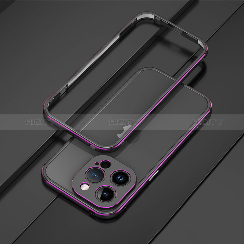 Coque Bumper Luxe Aluminum Metal Etui JZ1 pour Apple iPhone 14 Pro Max Violet Plus
