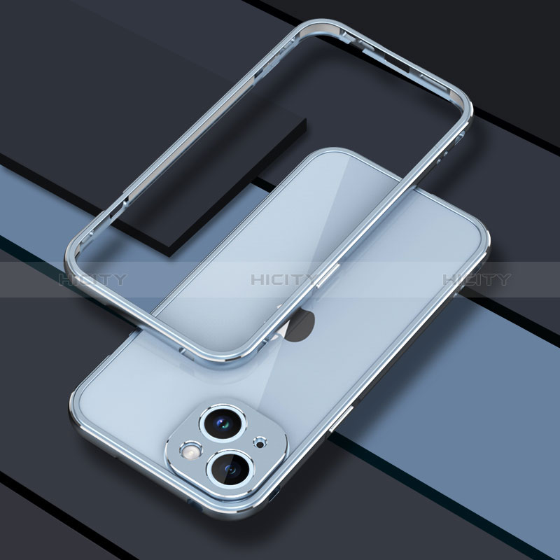 Coque Bumper Luxe Aluminum Metal Etui JZ1 pour Apple iPhone 15 Bleu Ciel Plus