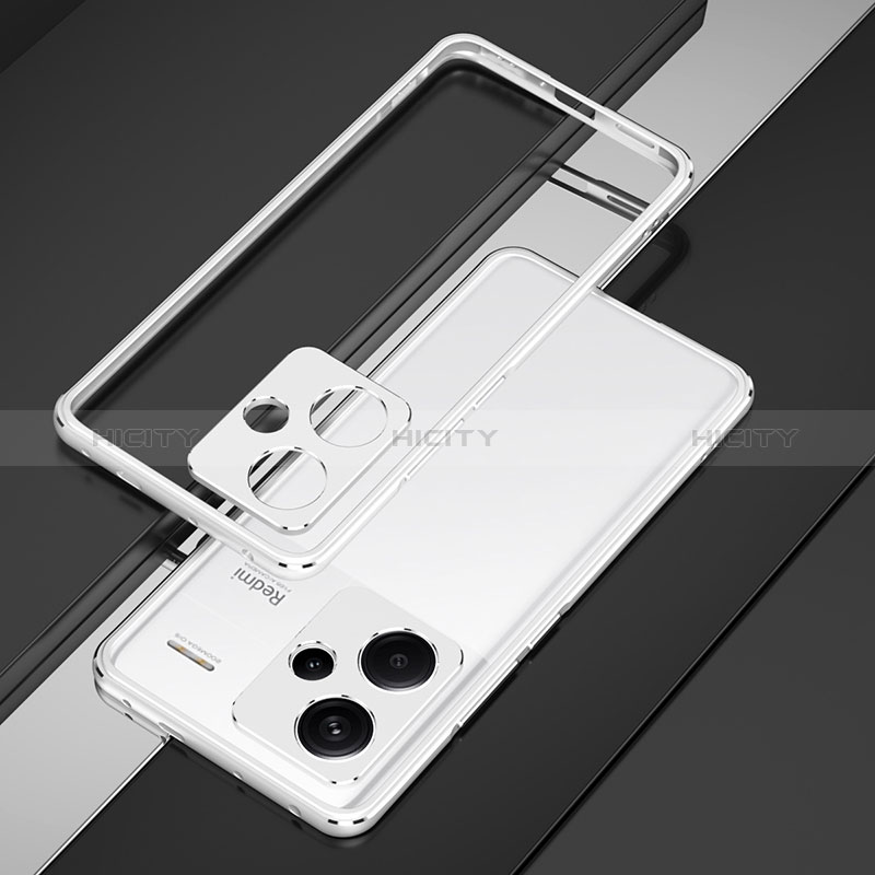 Coque Bumper Luxe Aluminum Metal Etui JZ1 pour Xiaomi Redmi Note 13 Pro+ Plus 5G Argent Plus
