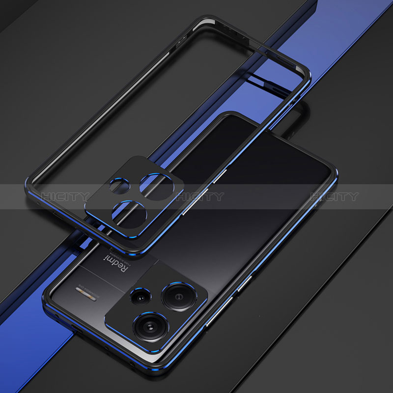 Coque Bumper Luxe Aluminum Metal Etui JZ1 pour Xiaomi Redmi Note 13 Pro+ Plus 5G Bleu et Noir Plus