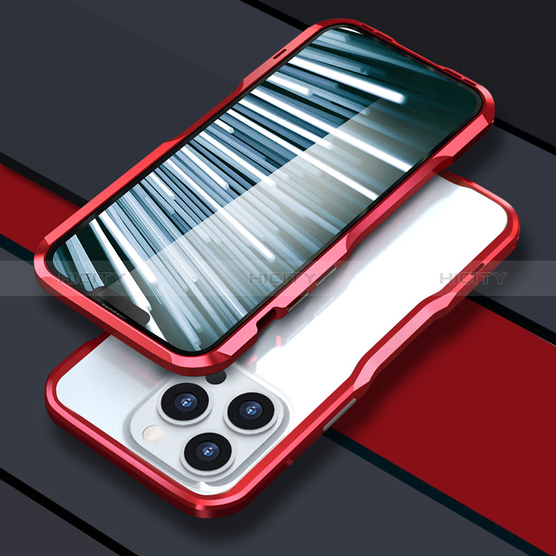 Coque Bumper Luxe Aluminum Metal Etui LF1 pour Apple iPhone 13 Pro Max Rouge Plus