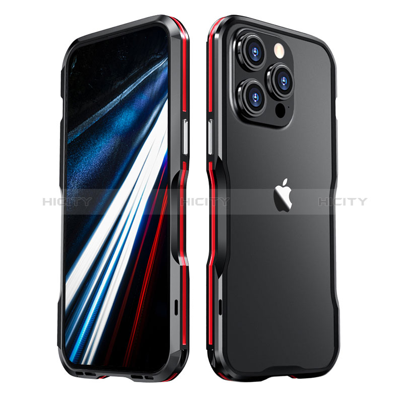 Coque Bumper Luxe Aluminum Metal Etui LF3 pour Apple iPhone 13 Pro Rouge et Noir Plus