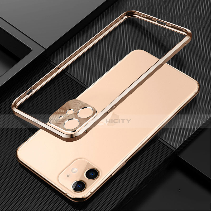 Coque Bumper Luxe Aluminum Metal Etui N01 pour Apple iPhone 12 Or Plus