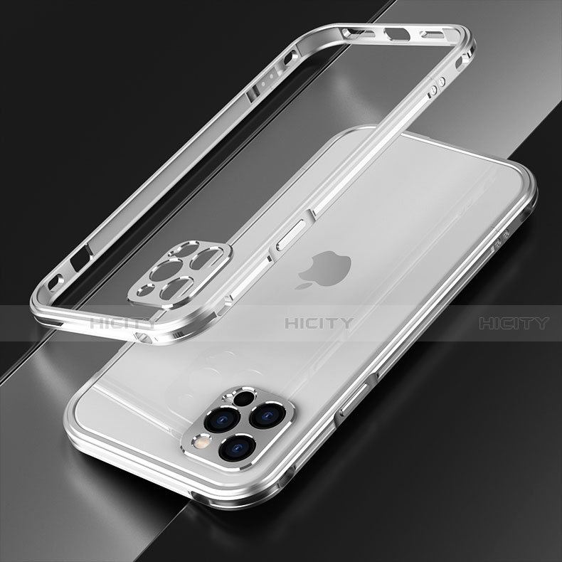 Coque Bumper Luxe Aluminum Metal Etui N01 pour Apple iPhone 12 Pro Argent Plus