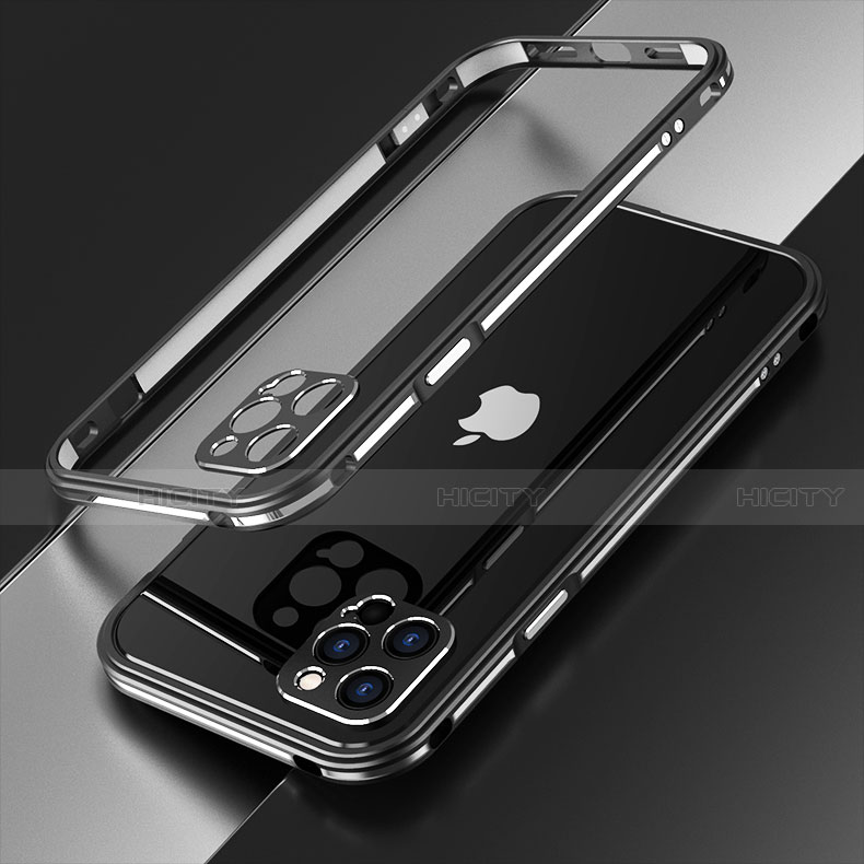 Coque Bumper Luxe Aluminum Metal Etui N01 pour Apple iPhone 12 Pro Argent et Noir Plus