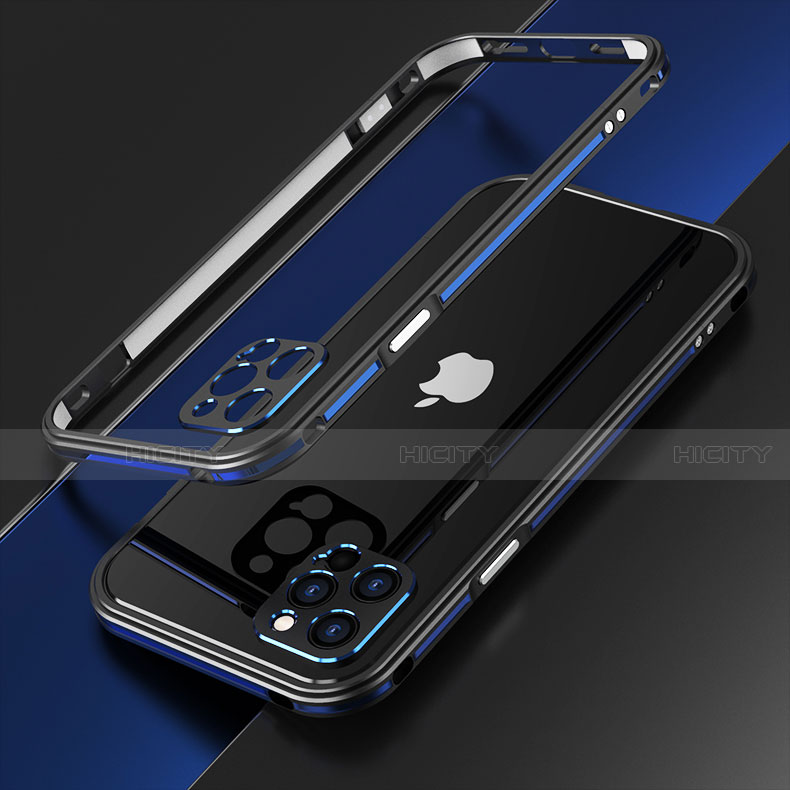 Coque Bumper Luxe Aluminum Metal Etui N01 pour Apple iPhone 12 Pro Bleu et Noir Plus