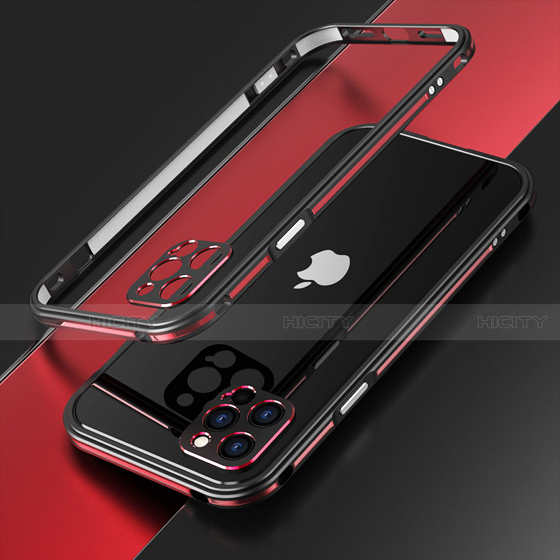 Coque Bumper Luxe Aluminum Metal Etui N01 pour Apple iPhone 12 Pro Rouge et Noir Plus