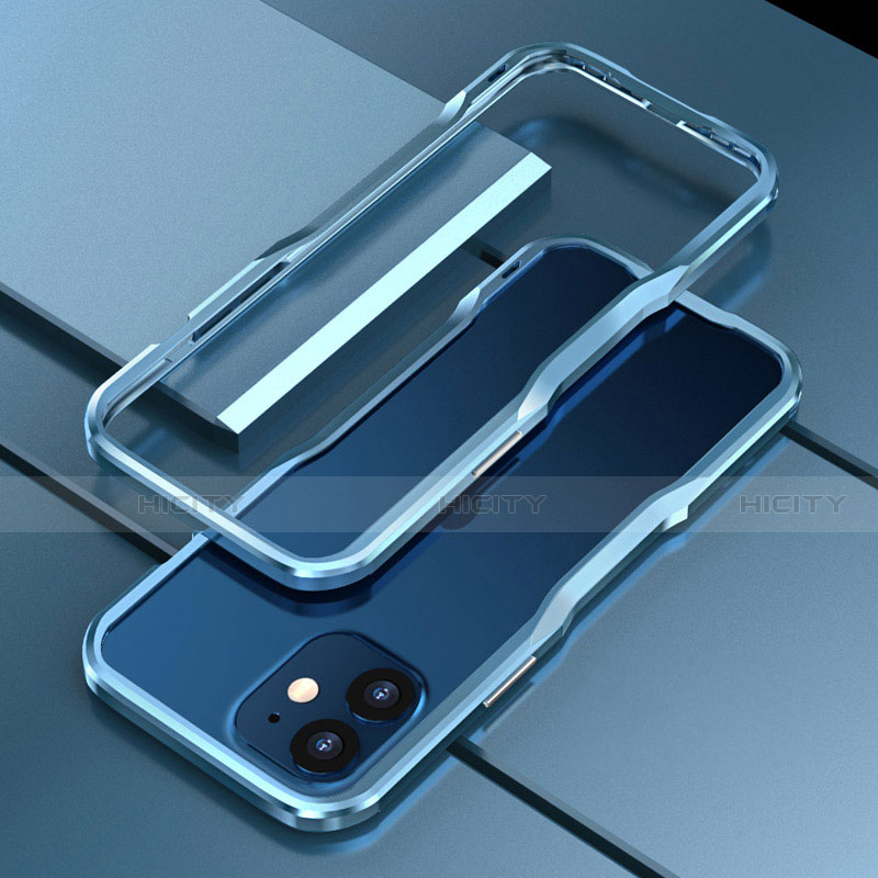 Coque Bumper Luxe Aluminum Metal Etui N02 pour Apple iPhone 12 Bleu Plus