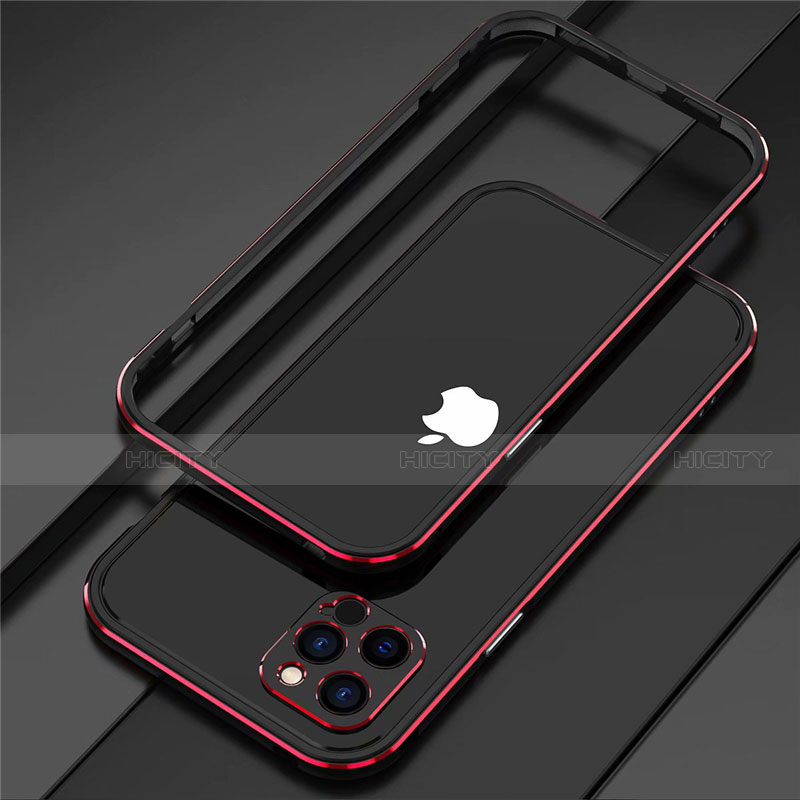 Coque Bumper Luxe Aluminum Metal Etui N02 pour Apple iPhone 12 Pro Max Rouge et Noir Plus
