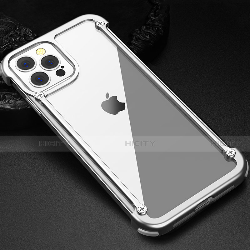 Coque Bumper Luxe Aluminum Metal Etui N04 pour Apple iPhone 12 Pro Argent Plus