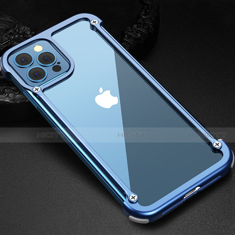 Coque Bumper Luxe Aluminum Metal Etui N04 pour Apple iPhone 12 Pro Bleu Plus