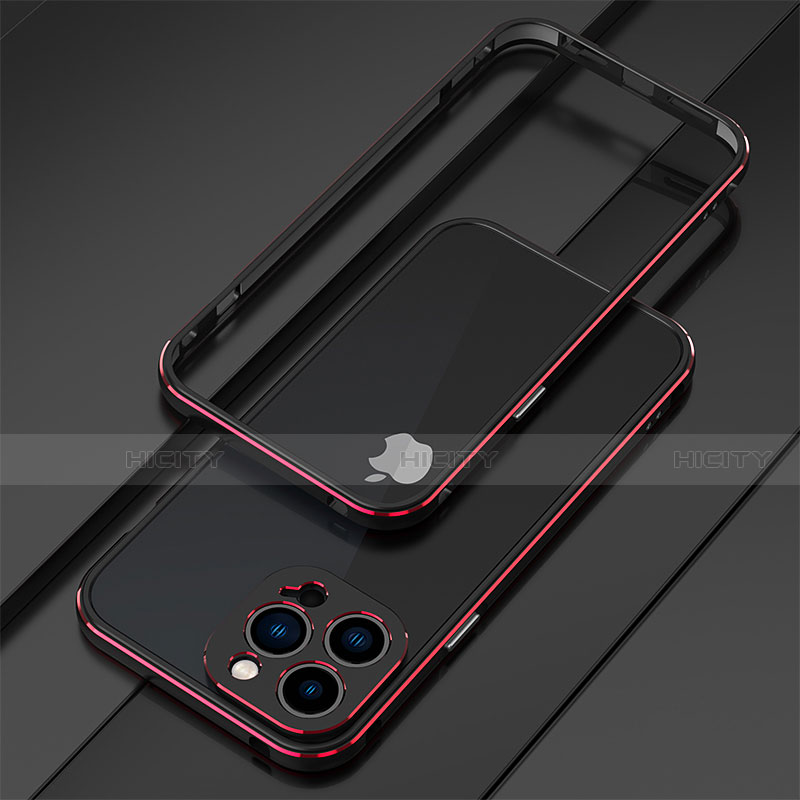 Coque Bumper Luxe Aluminum Metal Etui pour Apple iPhone 13 Pro Max Rouge et Noir Plus