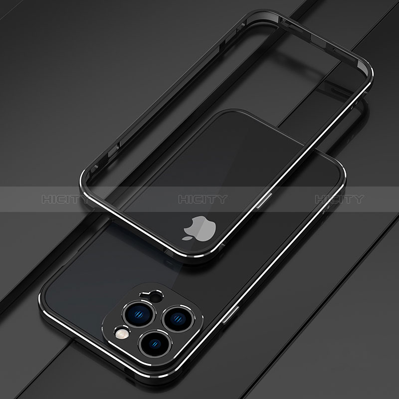 Coque Bumper Luxe Aluminum Metal Etui pour Apple iPhone 14 Pro Max Argent et Noir Plus