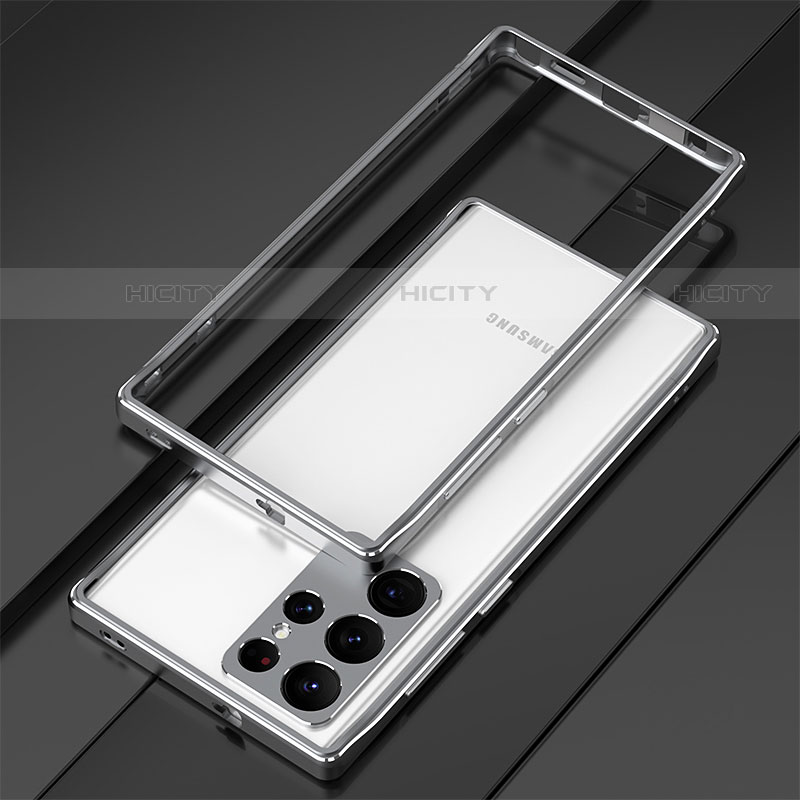 Coque Bumper Luxe Aluminum Metal Etui pour Samsung Galaxy S22 Ultra 5G Argent Plus